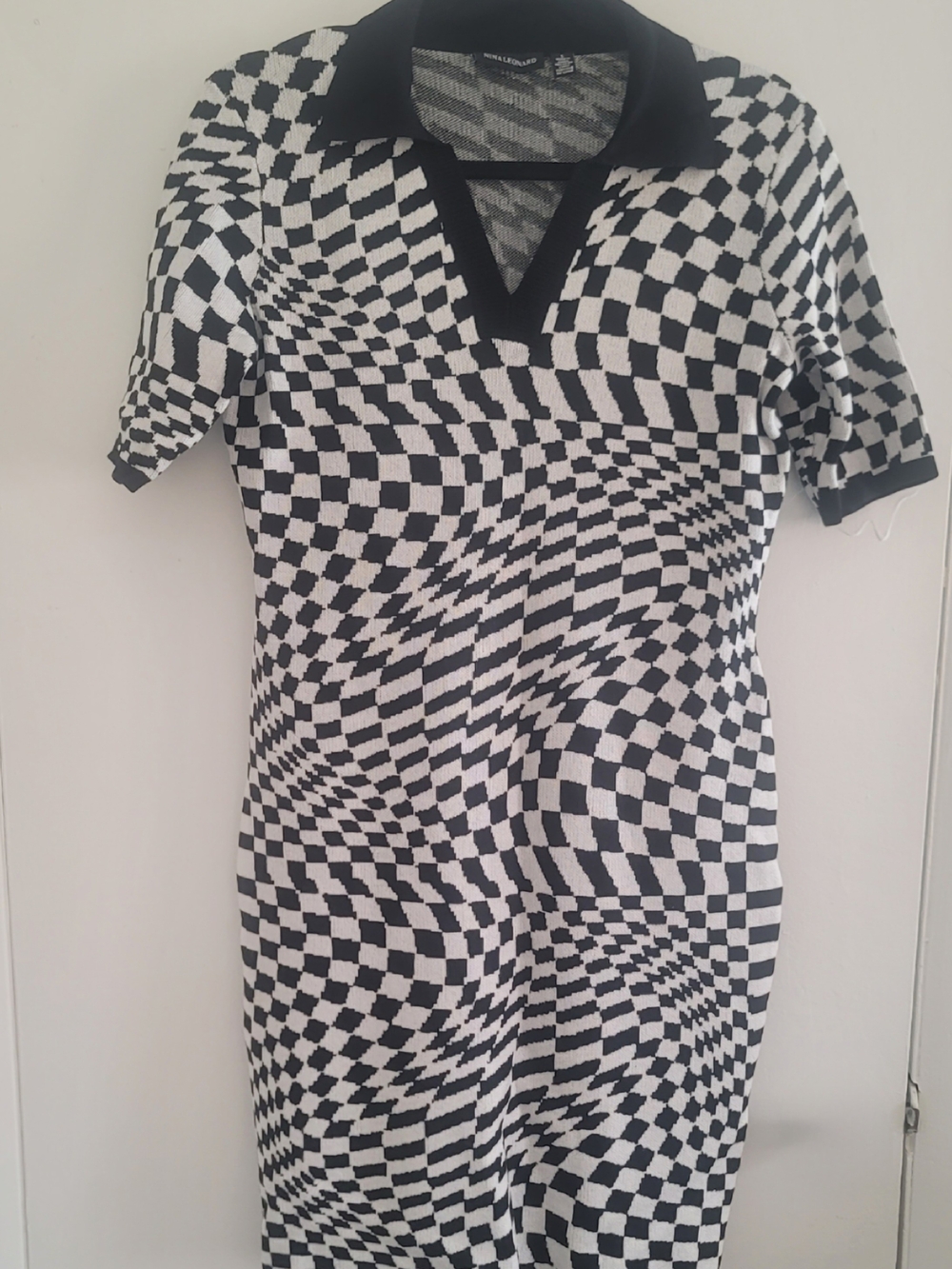 Nina Leonard Black & White Checkerboard Polo Midi Dress